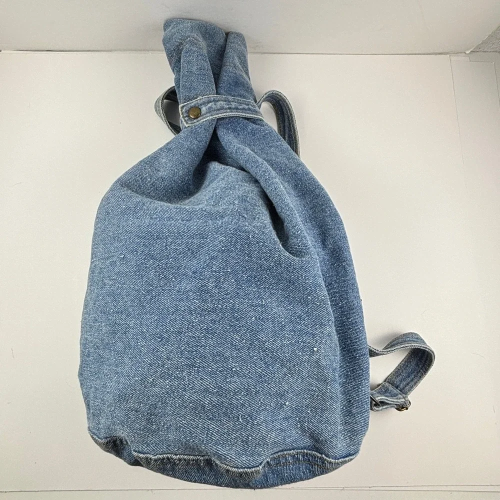 VTG 90's Y2K New‎ York Line Jeans Denim Backpack Blue Cinch Drawstring Bag